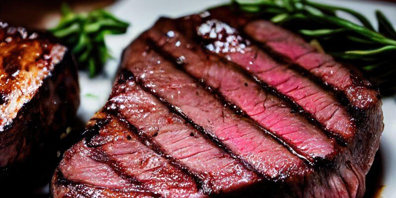 Grilled steak with herbs.