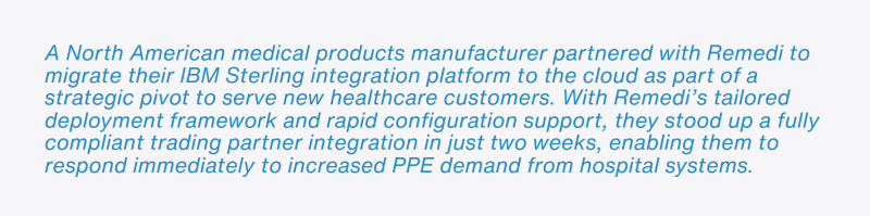 Text about a medical manufacturer migrating to cloud for quick PPE supply responsiveness