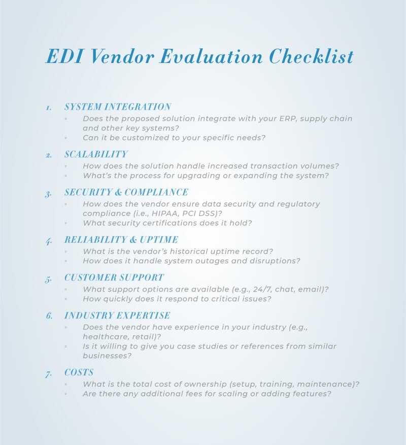 Checklist on how to choose an EDI vendor with key evaluation criteria
