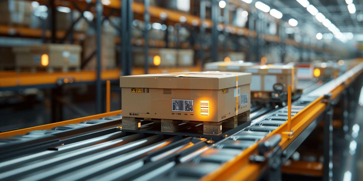 Packages moving on a conveyer.