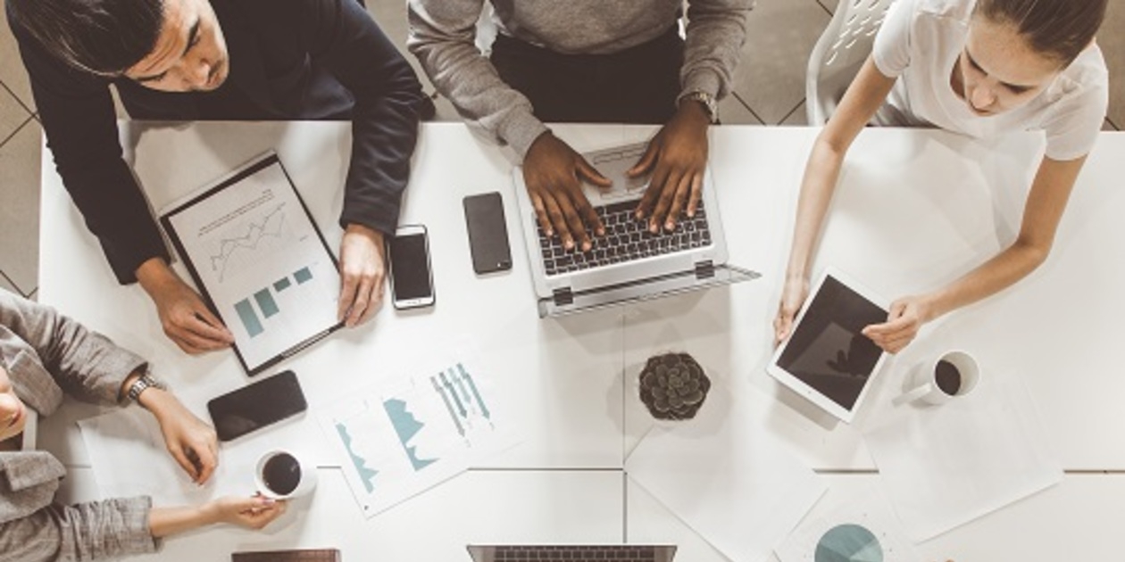 Group working around a table