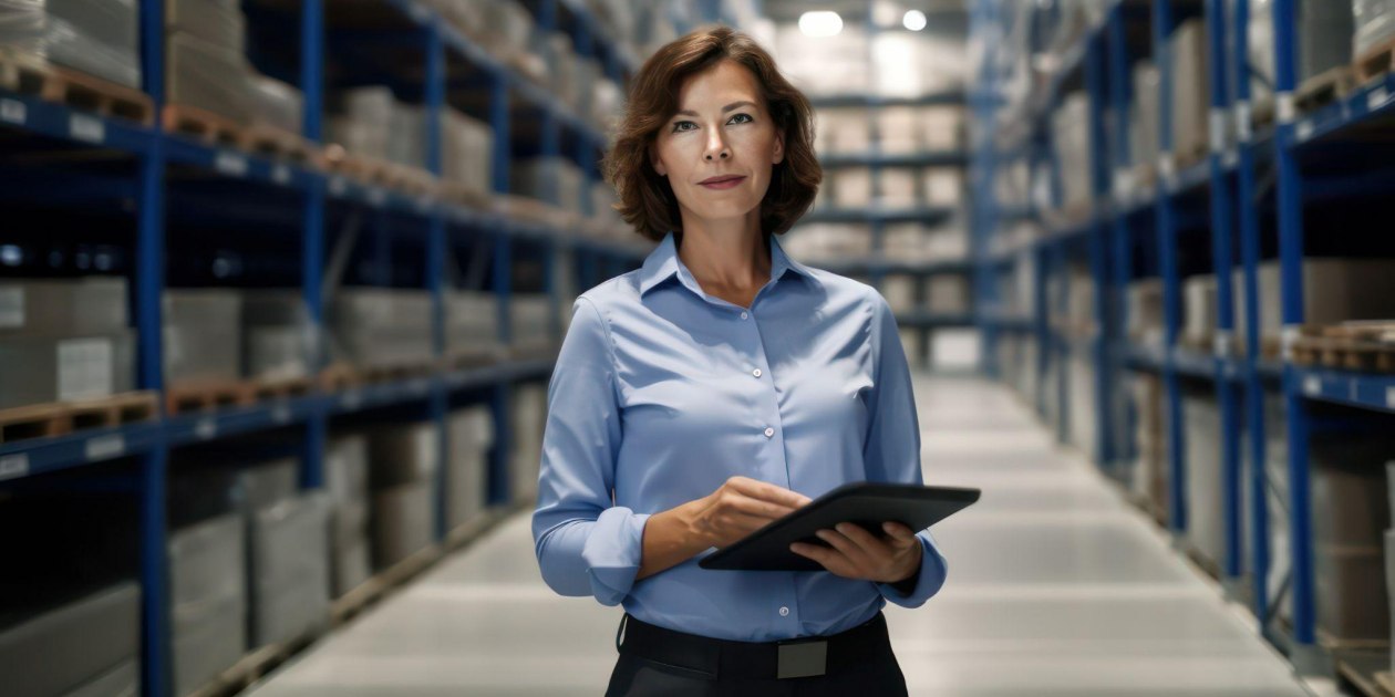 professional woman using a tablet to improve supply chain