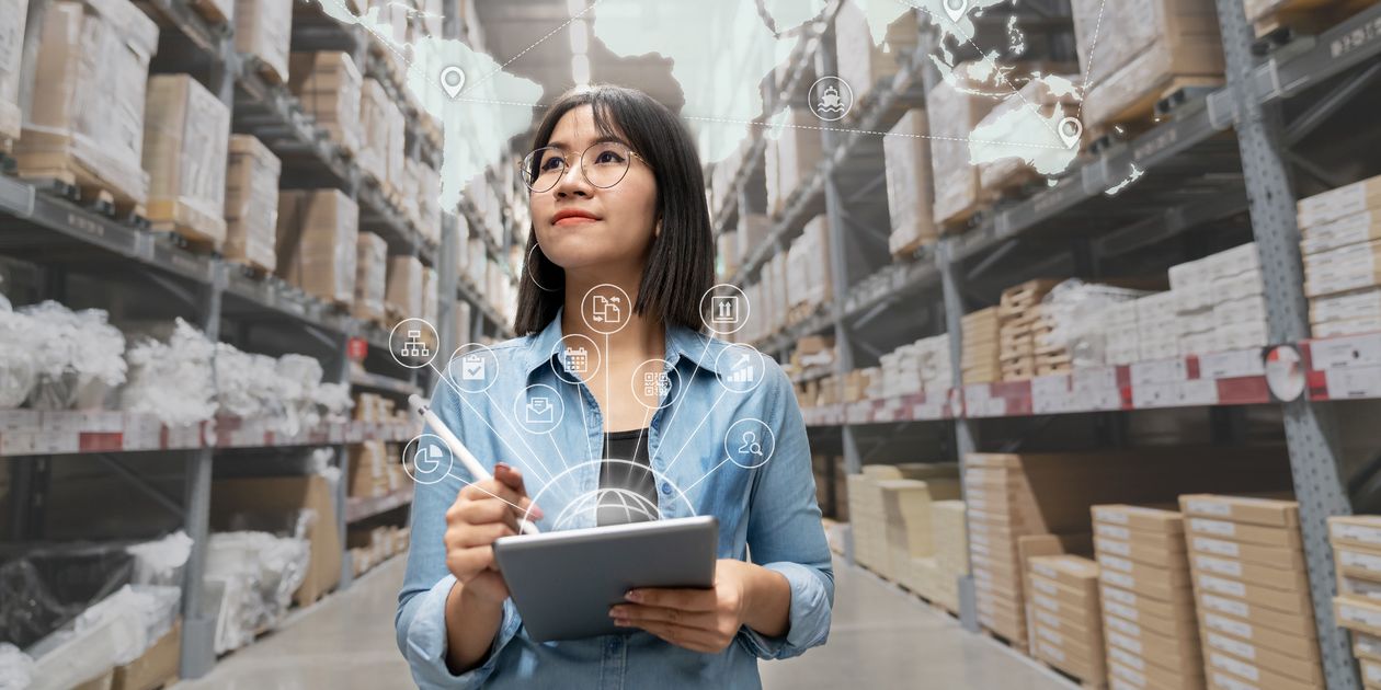 using a tablet in a warehouse