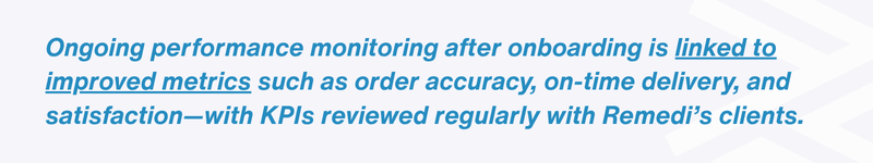 Ongoing monitoring linked to improved order accuracy, delivery, satisfaction with KPIs