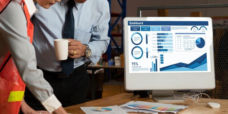 Looking at an ERP dashboard on a computer screen.