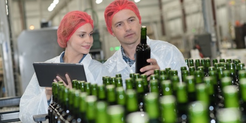 Checking beverages in a factory