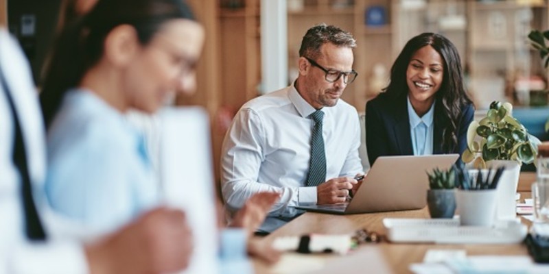 Group working around a table