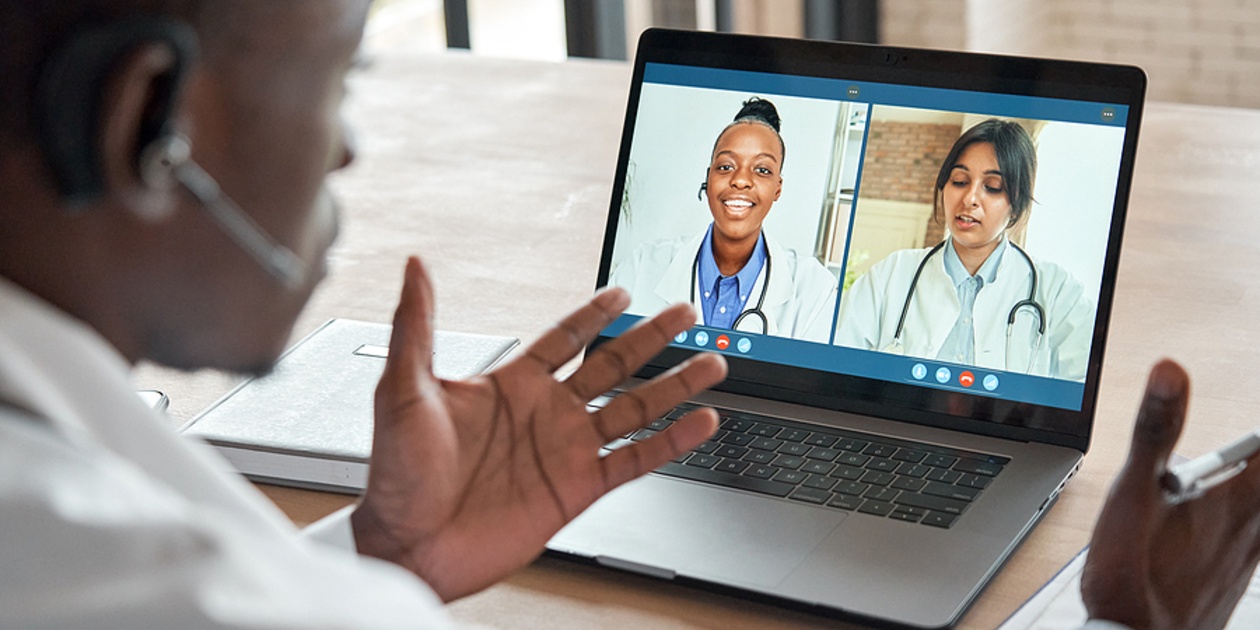 Medical doctor on a teleconference